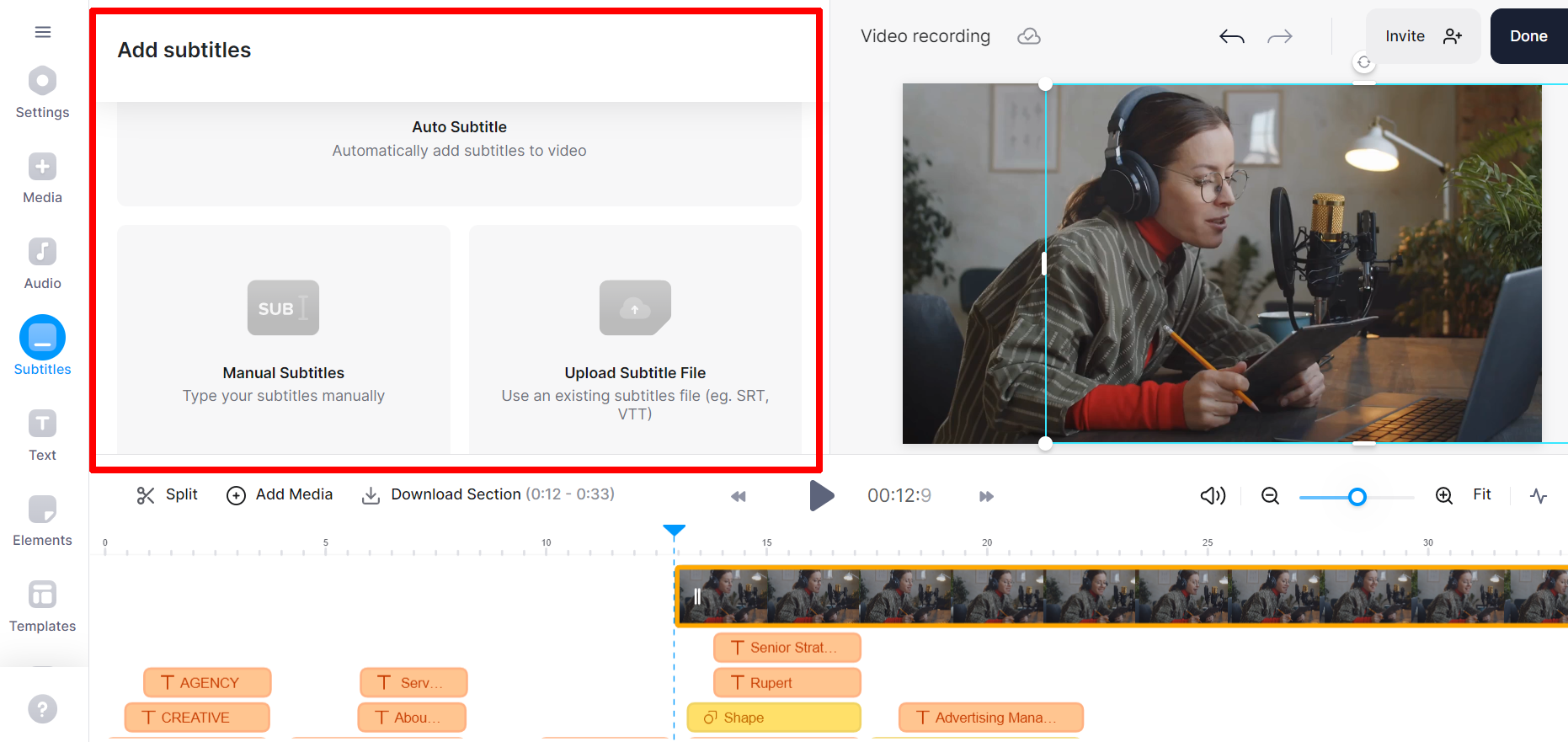 VEED.io add subtitles