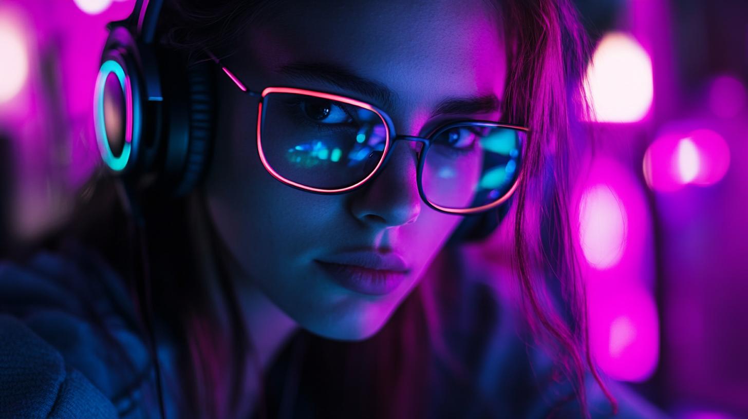 Gamer with Neon Glasses in Vibrant Lighting